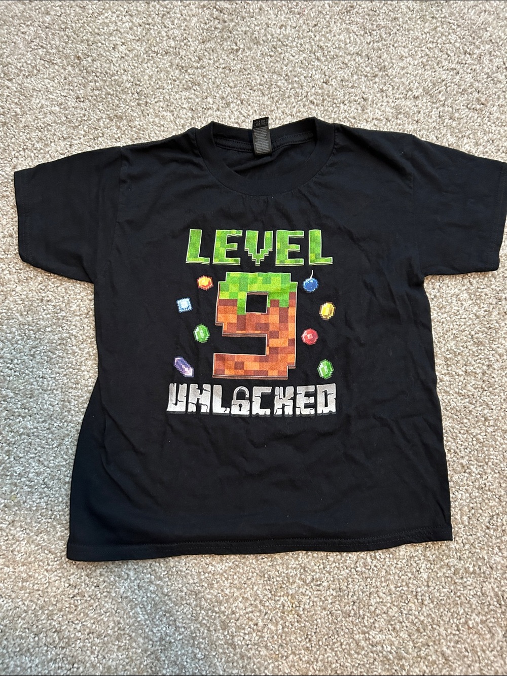 Level 9 Unlocked Graphic Tee - Black with Pixel Art